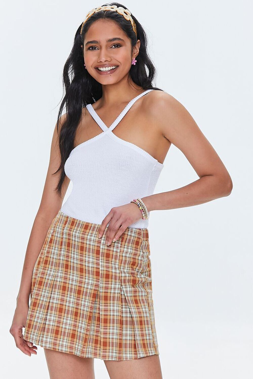 

Клетчатая юбка из смесового хлопка Forever 21, кэмел