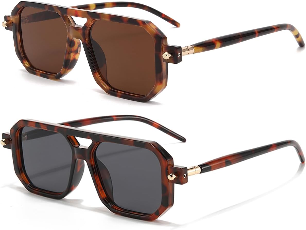

Ретро-солнцезащитные очки-авиаторы 70-х годов для женщин и мужчин, модные квадратные очки с защитой от УФ-излучения UV400 в винтажном стиле KOPKOYK, Tortoise/Brown+grey