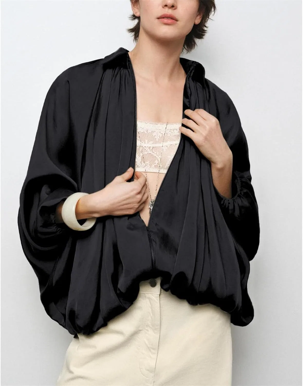 Женская куртка-бомбер Oversized, Polyester, Black — фото 2