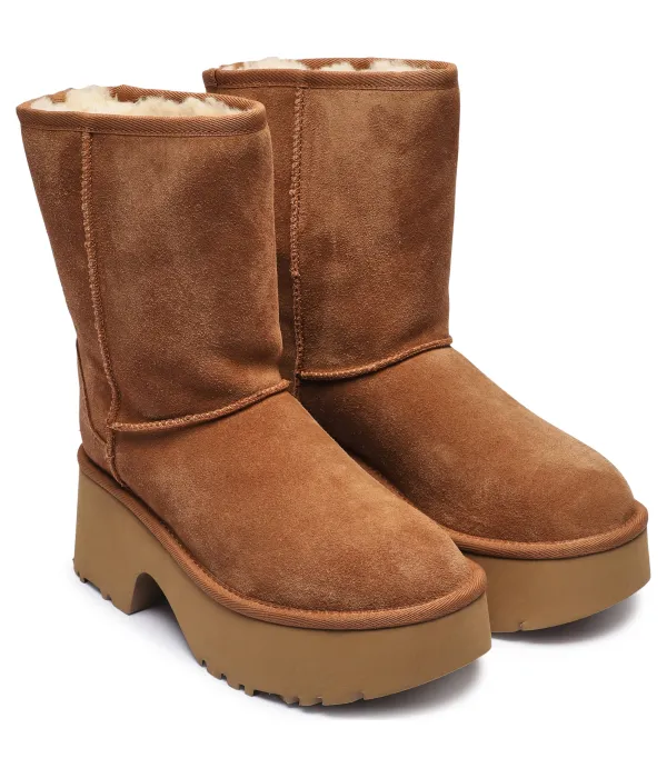 Классические короткие кожаные зимние ботинки New Heights Ugg, бежевый — фото 3