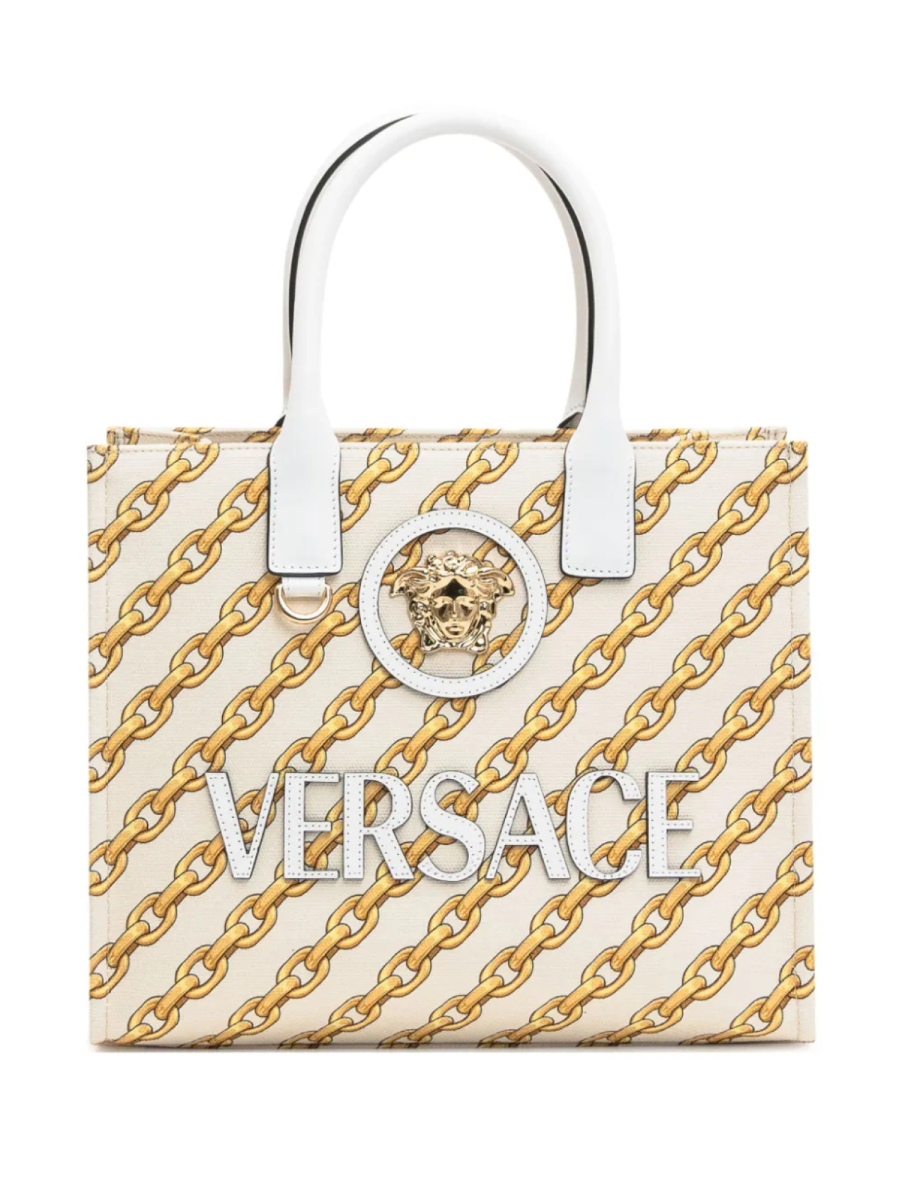 

Маленькая сумка-тоут с цепочкой и полосками Versace, белый