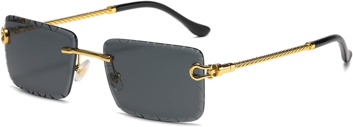 

Солнцезащитные очки без оправы, прямоугольной формы, защита от УФ-излучения UV400, металлические дужки, без оправы, морской зеленый, синий, тени LIGOES, Gold With Black