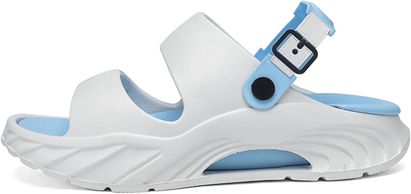 

Мужские легкие сабо с платформой и толстой подошвой, дышащие, с регулируемым пряжечным ремешком, открытым носком, слипоны, повседневные сандалии для лета, пляжа, бассейна, прогулок, использования на улице и дома Psieicwm, белый/синий