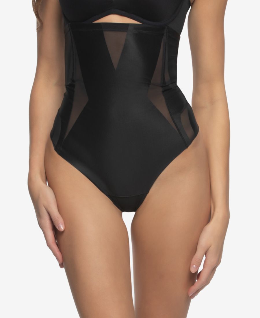 

Женские корректирующие трусики-стринги из атласной сетки с высокой талией и эффектом подтяжки Felina, Black