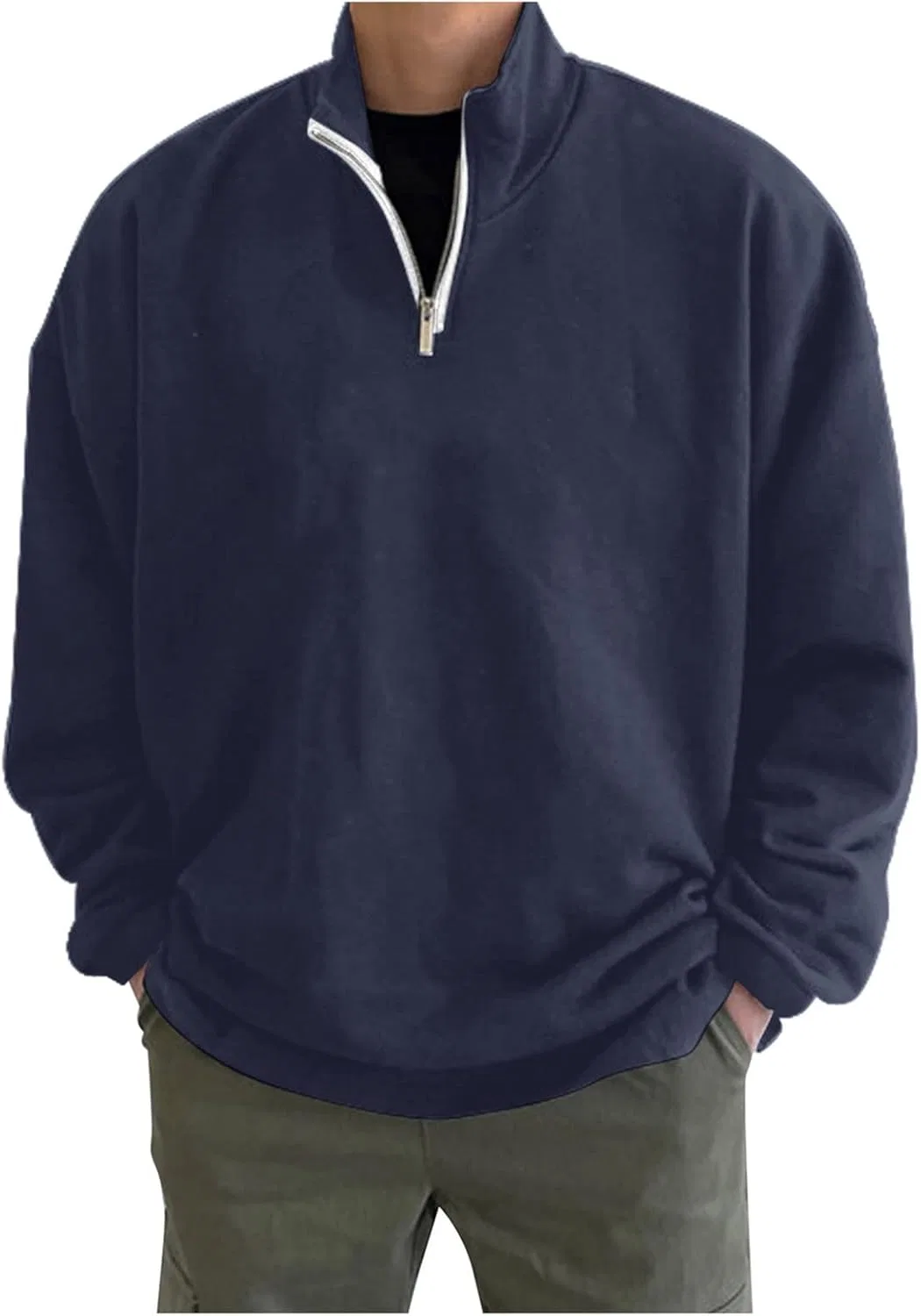 Свитер мужской оверсайз с молнией, Generic, Navy