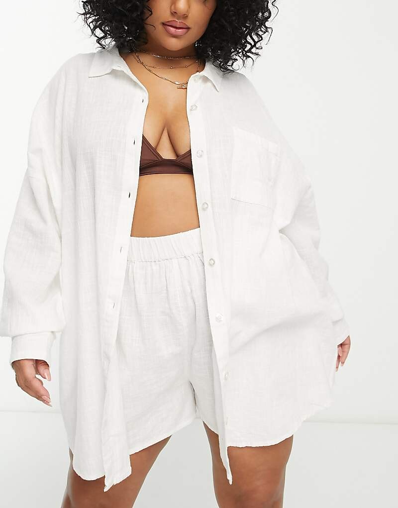 

Белая пляжная рубашка с фактурной пуговицей ASOS DESIGN