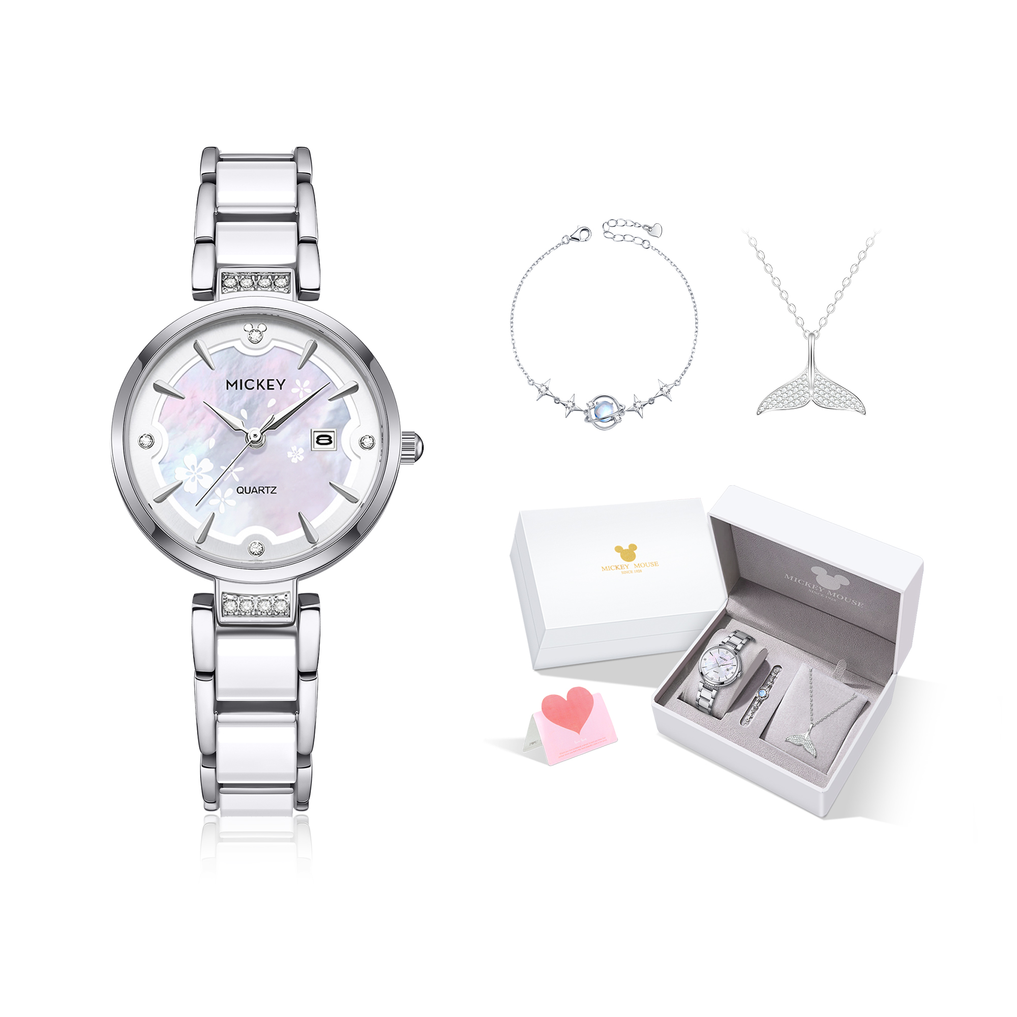 

Disney Часы Princess Quartz Movement Stainless Steel Watchband Watch Women's Watch Mother of Pearl Color Watch Dial, Camellia Elegance[Disney Box+Bracelet+Necklace+Custom Greeting Card]
