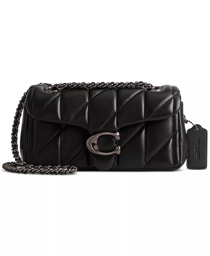 

Стеганая кожаная мини-сумка через плечо Tabby 20 с цепочкой Coach, черный