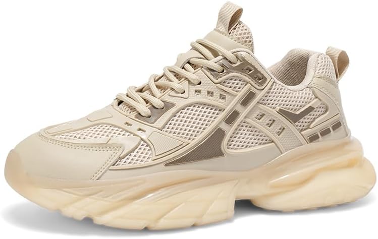 

Мужские повседневные кроссовки с круглым носком, легкие, с нескользящей подошвой, на шнуровке, с сетчатым верхом, дышащие, с толстой подошвой, подходят для ходьбы, игры в теннис, бадминтон и баскетбол Igzbibg, хаки
