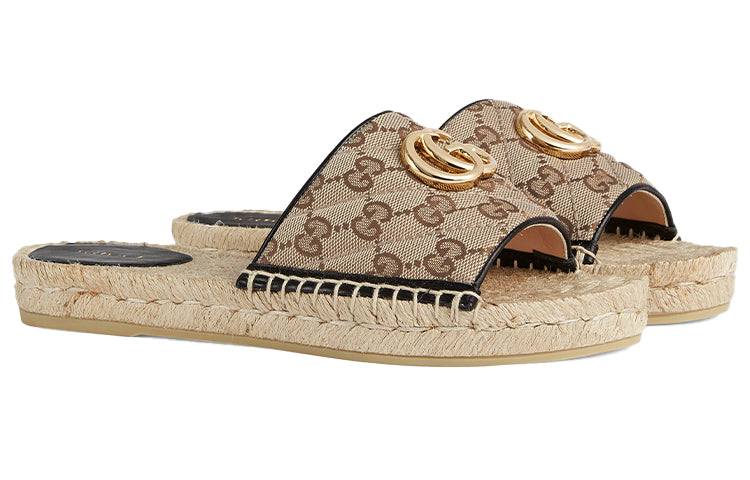 Сандалии (WMNS) Gucci GG matelass canvas espadrille sandal 'Brown', желто-коричневый — фото 3