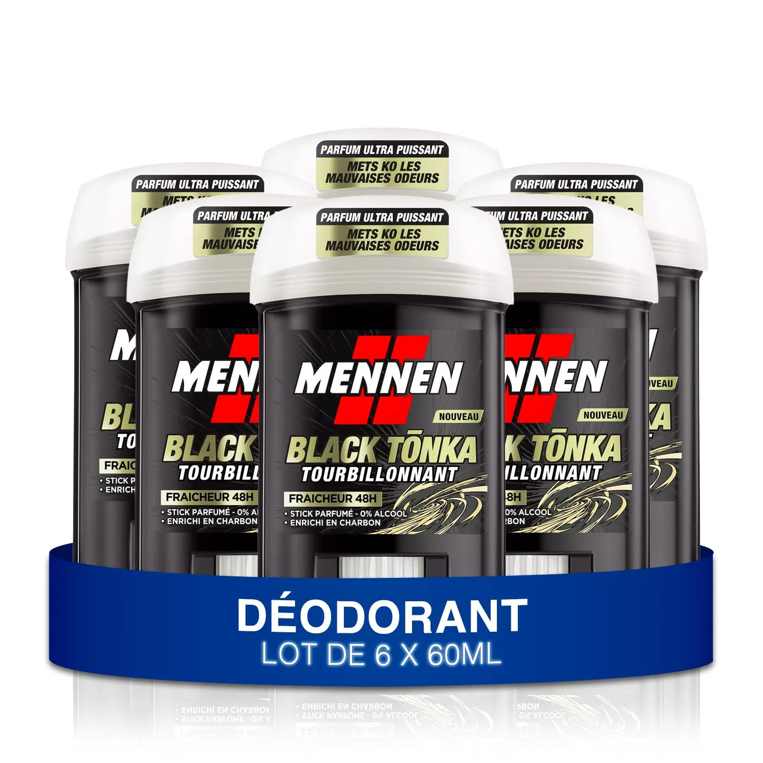 Мужской дезодорант-стик Mennen Large Fresh 48 Hours Black Tonka без спирта, 6 x 50 мл Mennen