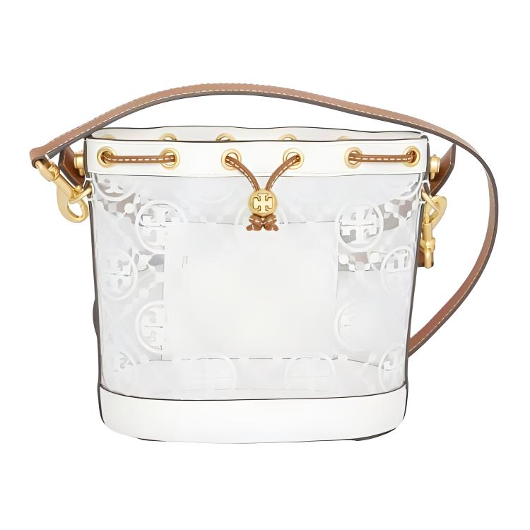 

TORY BURCH Монограмма Т Кожаная отделка Панама Сумка через плечо Кроссбоди Женская Прозрачная