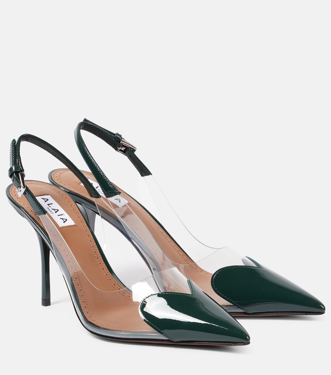Туфли Le Cœur 90 из лакированной кожи и полиуретана с пяткой на пятке Alaïa, Vert Bouteille