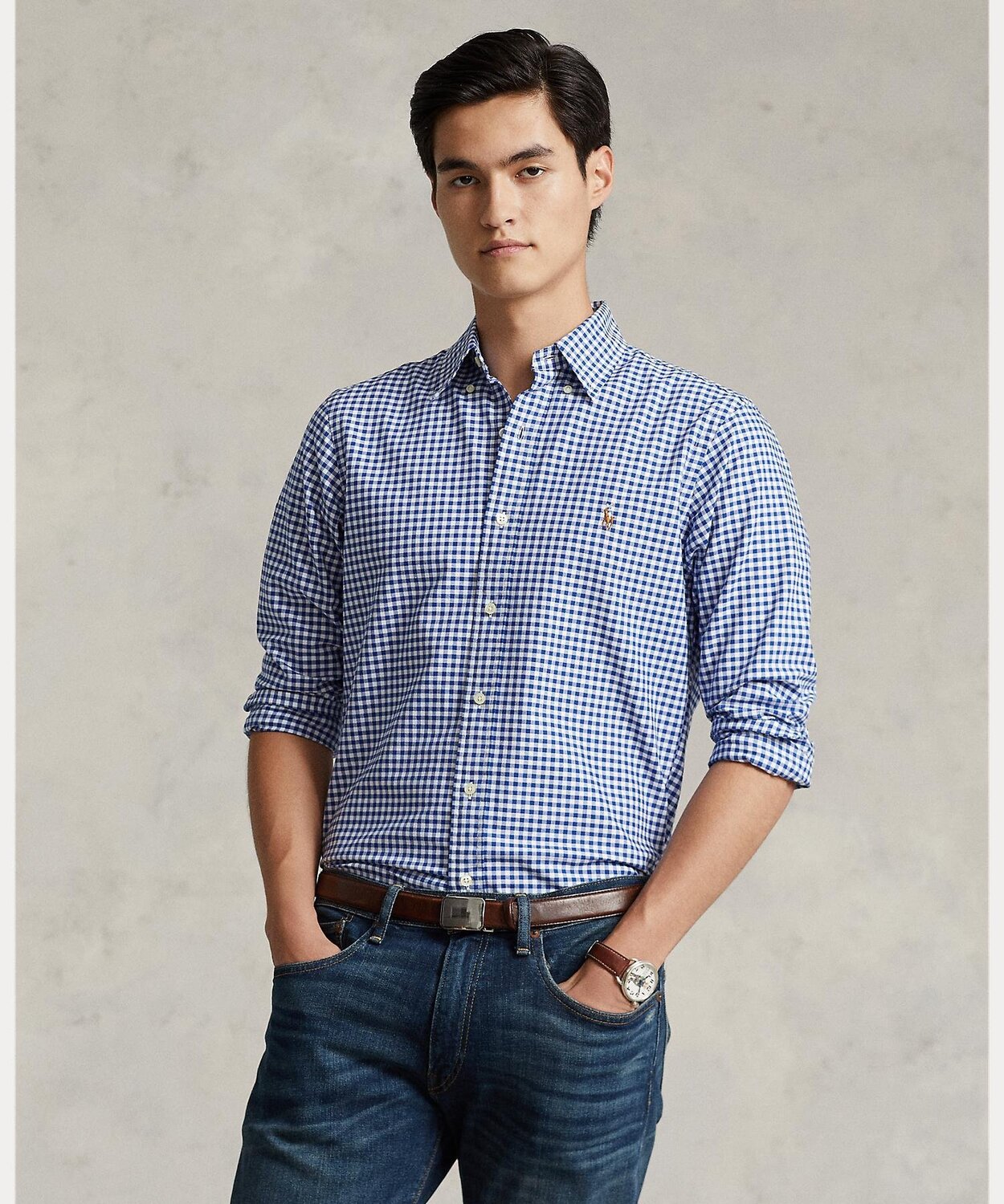 Классическая хлопковая повседневная рубашка Polo Ralph Lauren, 400 Blue