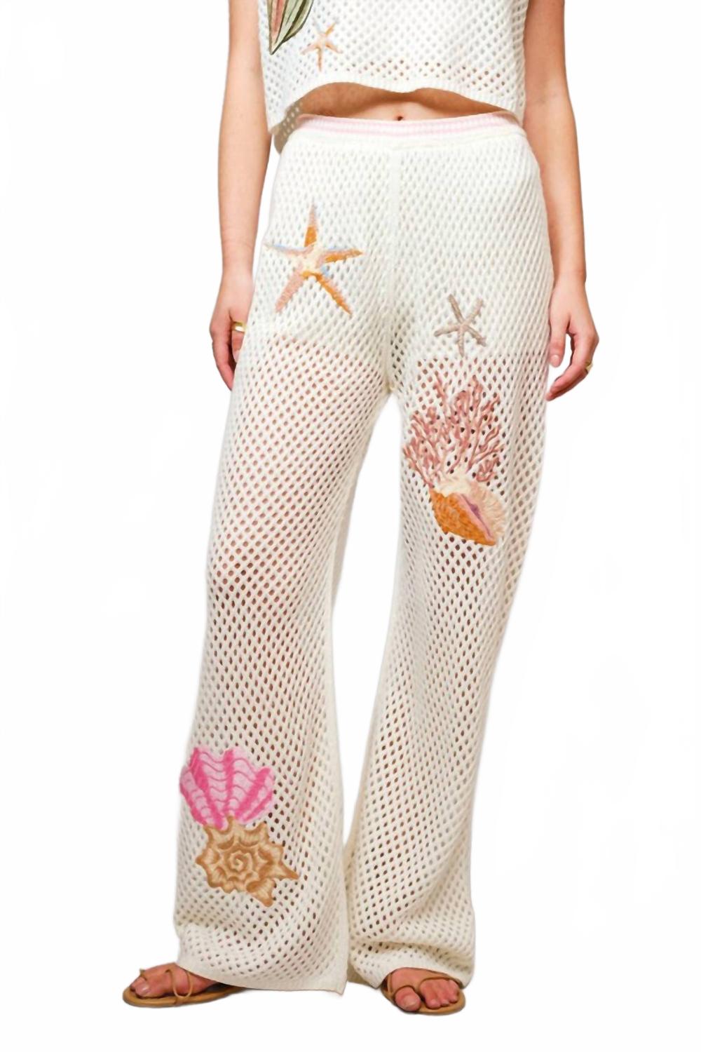 

Штаны с вышивкой ракушками в цвете слоновая кость Blue B