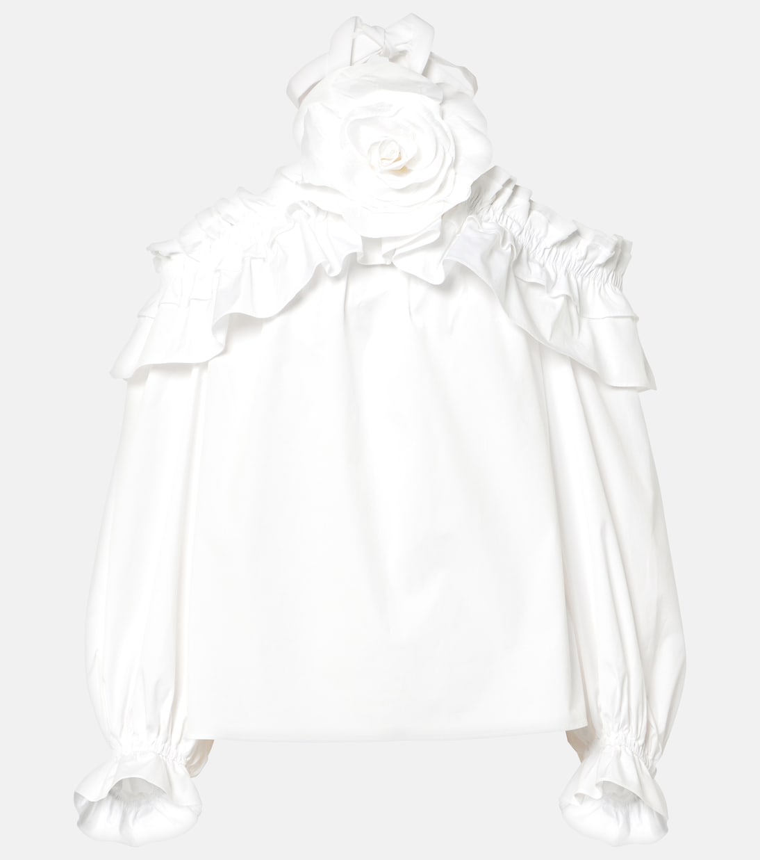 

Топ из хлопковой смеси с цветочным принтом и халтером Carolina Herrera, белый