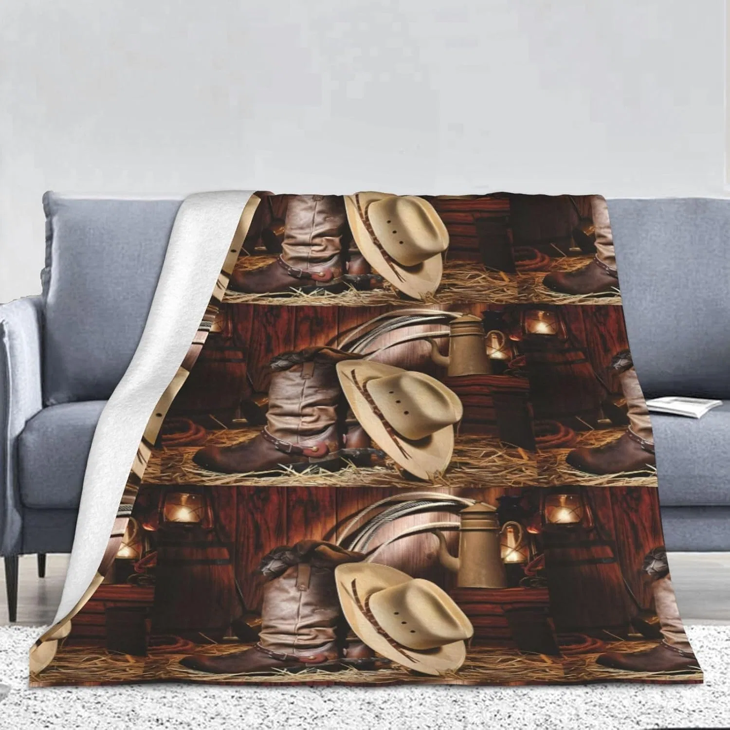YYHHAOFA Ботинки Cowboy-Flanelldecke, schwarzer Hut, Westernstiefel, 167,6 x 228,6 cm dick: hautfreundlich, warm und bequem, pflegeleicht und langlebig
