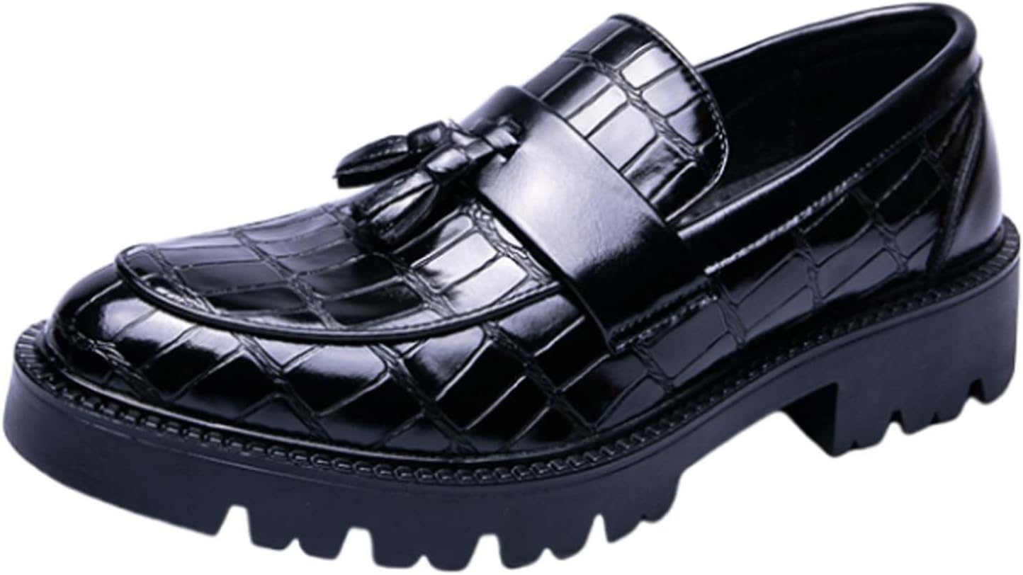 

Мужские лоферы на платформе, модные с круглым носком и кисточками, формальная обувь, противоскользящие, дышащие, для бизнеса, офиса, повседневные кожаные туфли Generic, черный