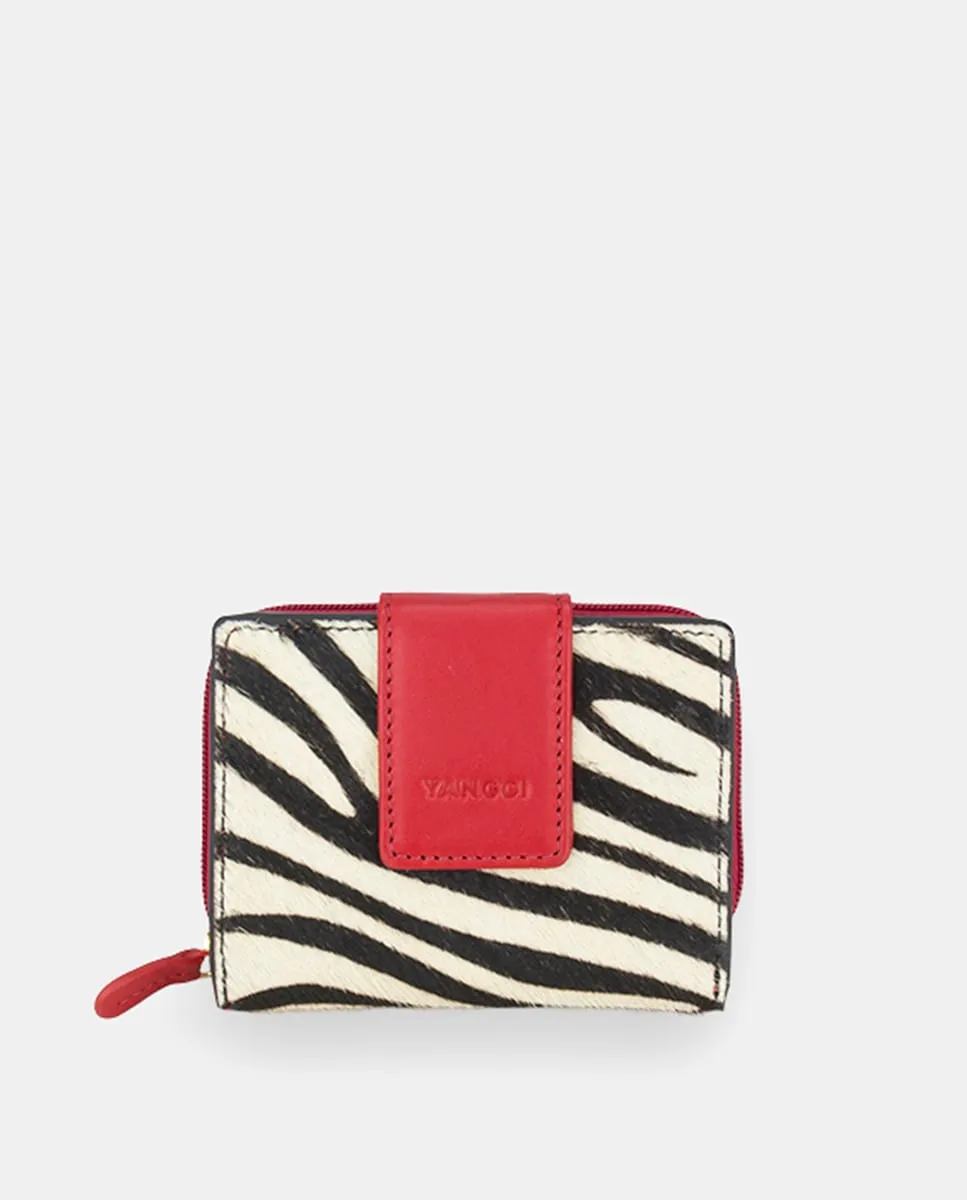 

Женский маленький кошелек YANCCI из кожи с узором зебры и оранжевой кожаной ручкой Yancci