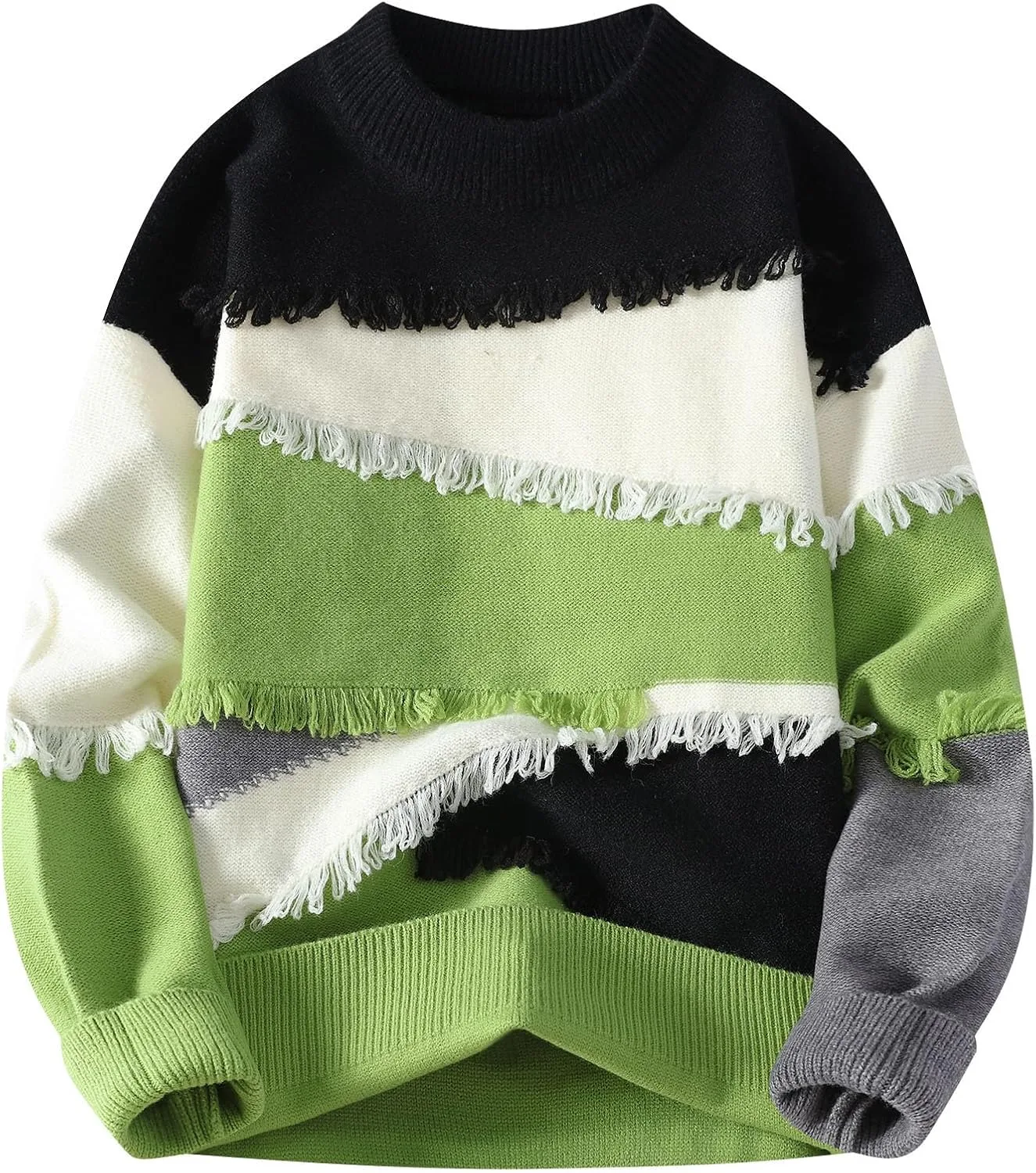 

Мужской вязаный свитер с длинным рукавом свободного кроя цветной блок кабельная вязка