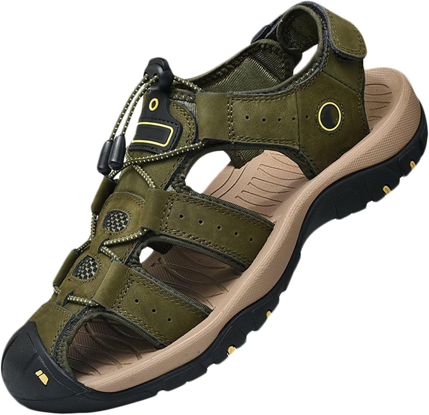 

Мужские кожаные сандалии, дышащие, с закрытым носком, водонепроницаемые, противоскользящие, для прогулок и походов, летние пляжные тапочки Hnvavq, G