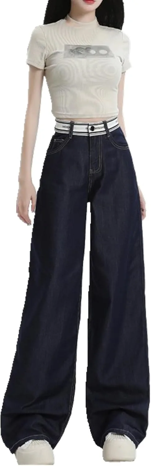 

Женские джинсы Loose, комфортные высокие и модные широкие с карманами SAMIAMZ