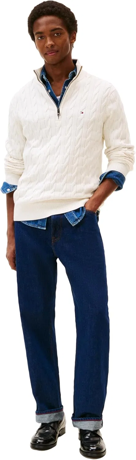 Tommy Hilfiger мужской легкий кабельный пуловер с четвертью молнии, слоновая кость — фото 3