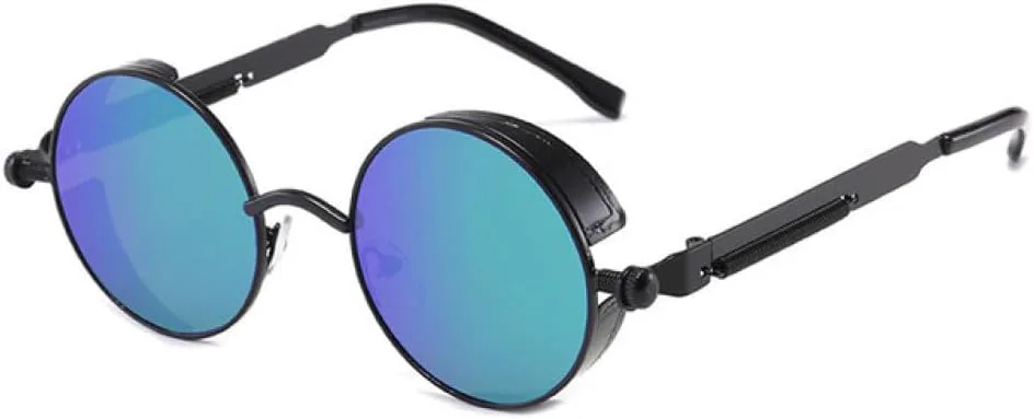 

Солнцезащитные очки MUTYNE Classic Spring Punk в стиле ретро с металлическим корпусом, круглые, стимпанк, защита от ультрафиолета UV400, Black Green Mirror