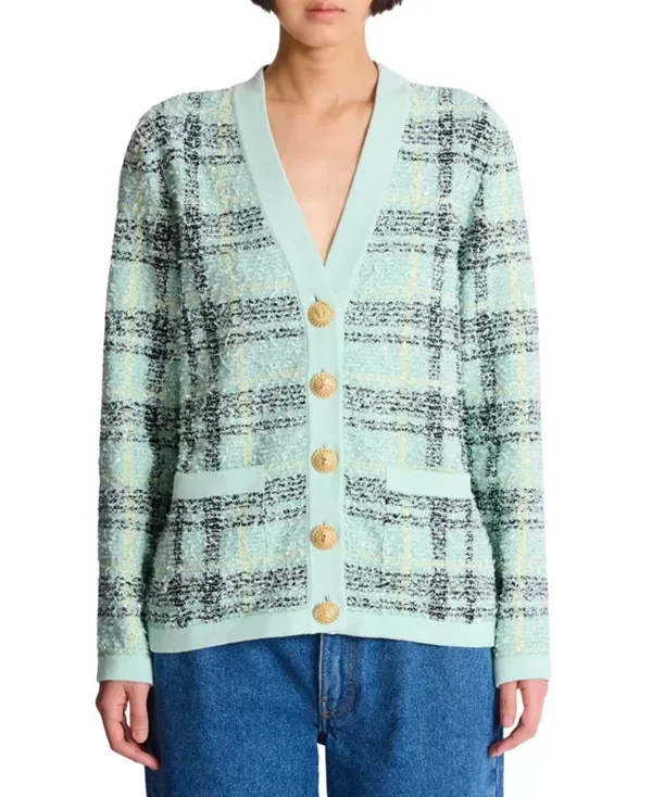 Свободный кардиган из твида с блестками Balmain, Green