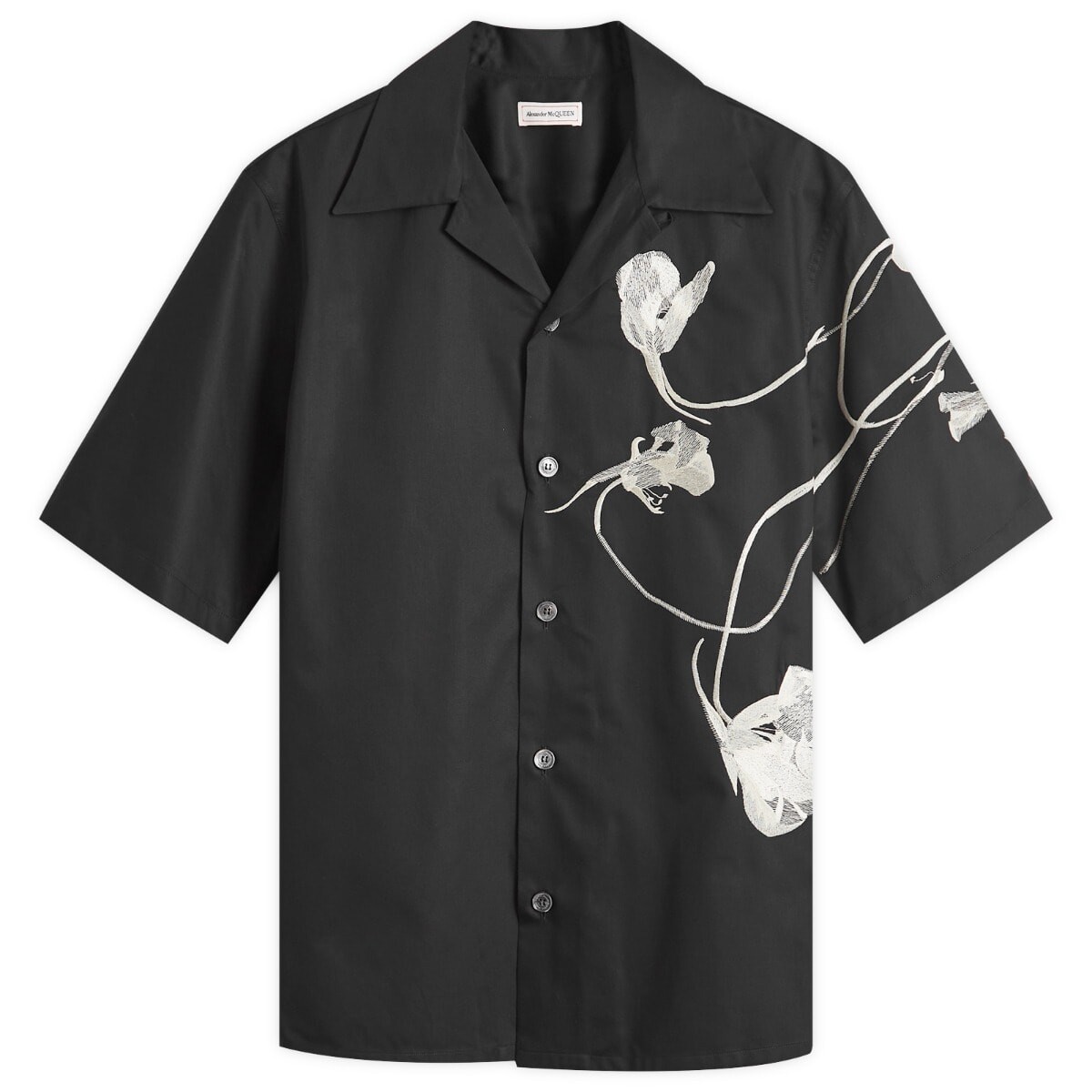 

Рубашка с коротким рукавом Alexander Mcqueen Embroidered Flower Vacation Shirt, цвет Deep Black
