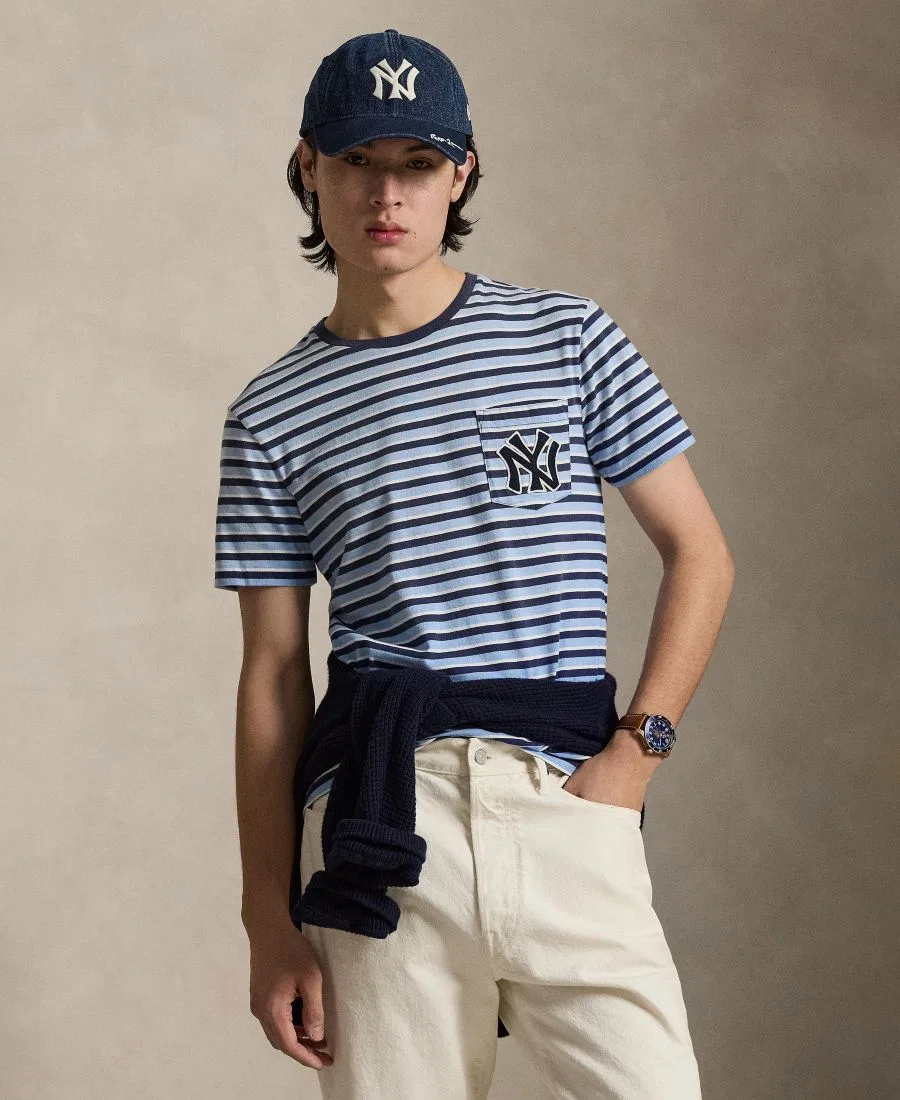 Мужская полосатая футболка с коротким рукавом Polo Ralph Lauren, темно-кобальтовый