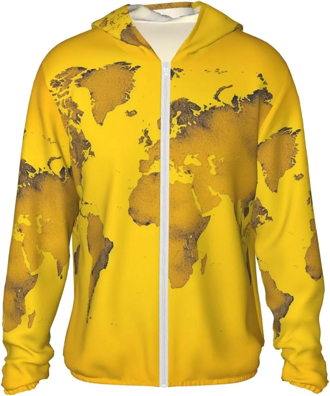 

UPF 50+ худи с молнией и карманом в желтом цвете с картой мира BTCOWZRV