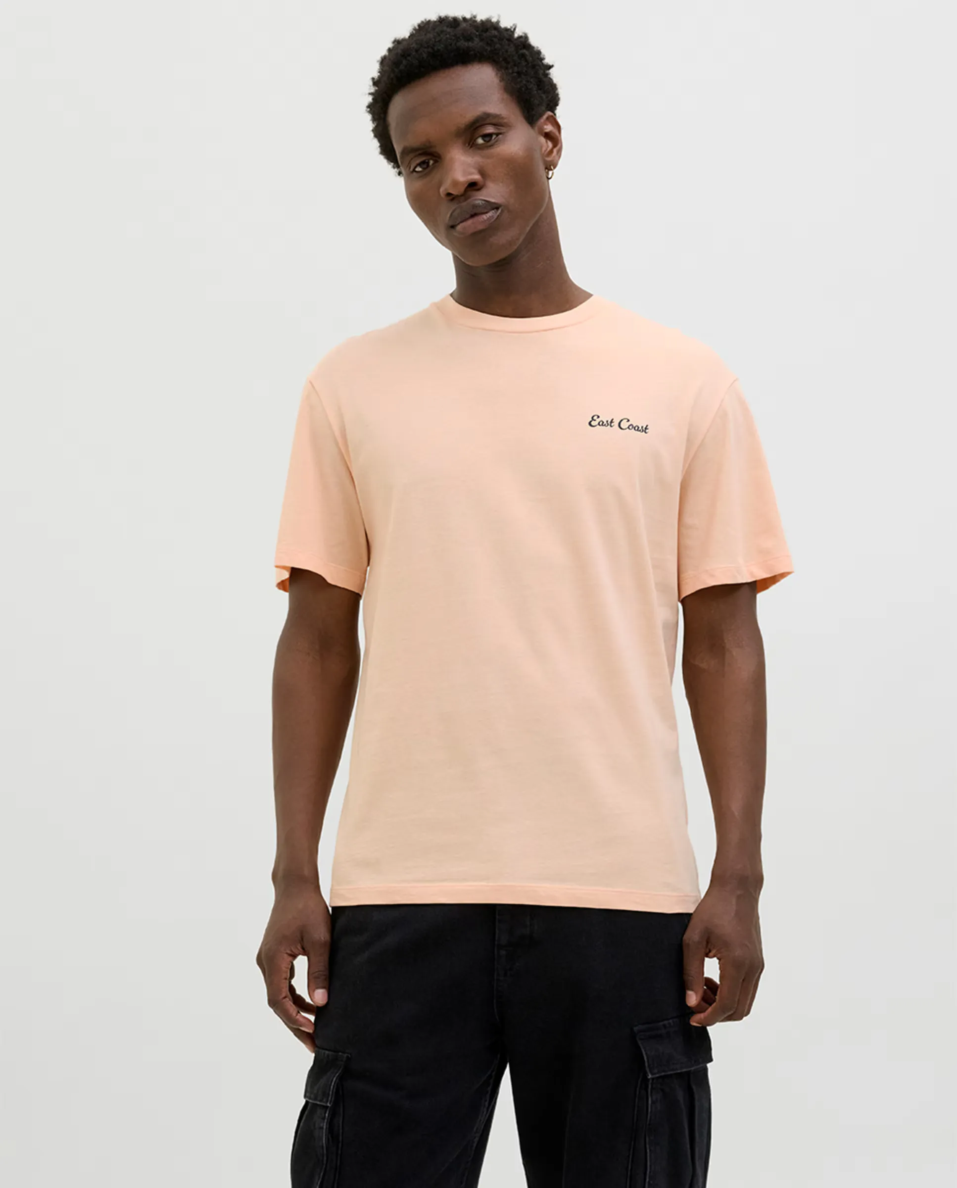 

Мужская футболка с коротким рукавом и принтом на спине Jack & Jones, розовый