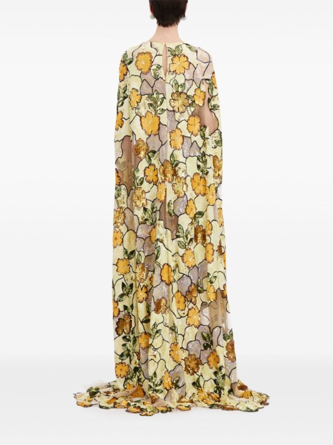 

Oscar de la Renta кафтан Art Nouveau с вышивкой пайетками, нейтральный цвет