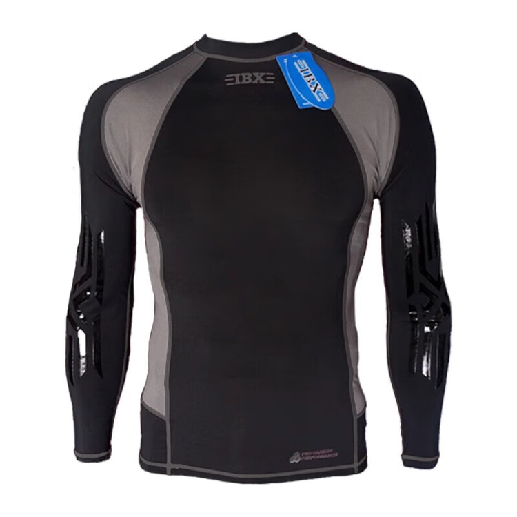 

He Jiagong Детский и юношеский комплект для хоккея с быстрой сушкой, топ и штаны, водолазка круглый воротник, защита паха, униформа для хоккея TRK, круглый воротник, быстрая сушка, топ черный и серый, размер S (рекомендуется рост 105-125 см)