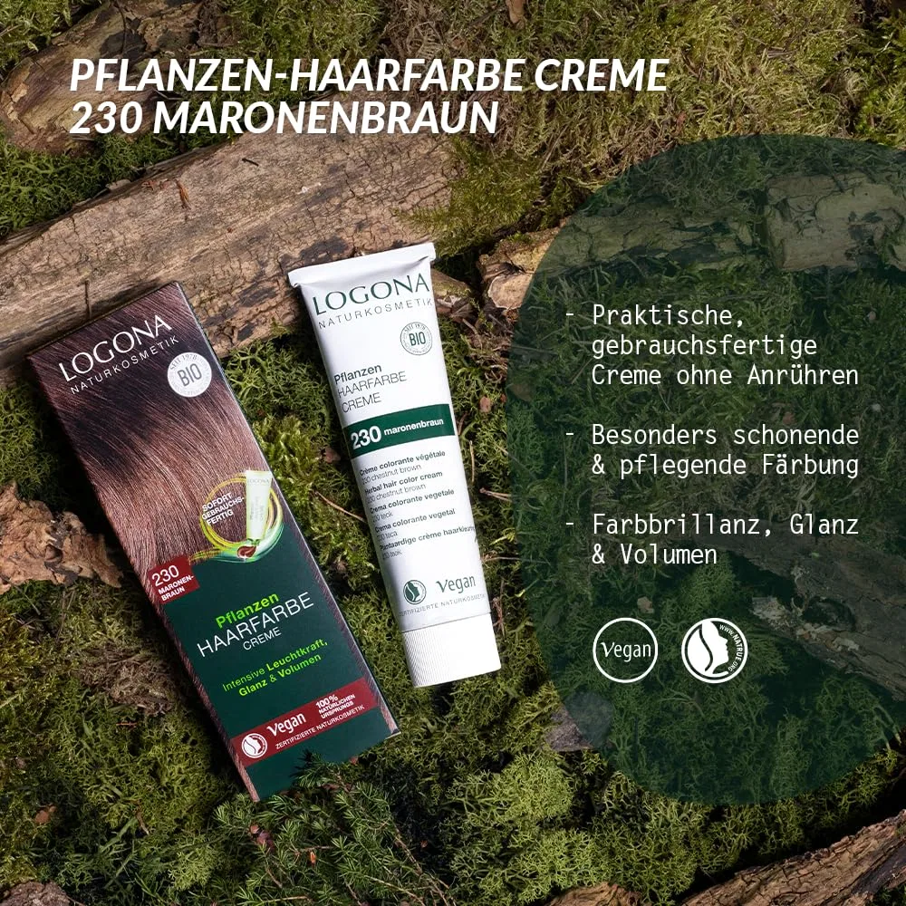 Крем-краска для волос «Plant Hair Colour Cream 150» от LOGONA Natural Cosmetics Logona, 230 Chestnut Brown [Teak] — фото 3