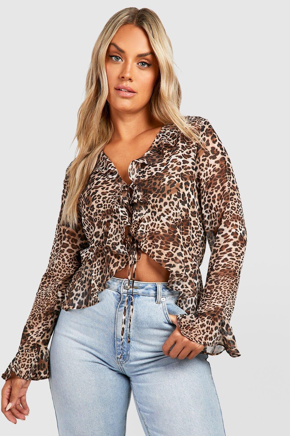 

Блузка с леопардовым принтом, завязкой передней обрюкой по поду Boohoo, коричневый