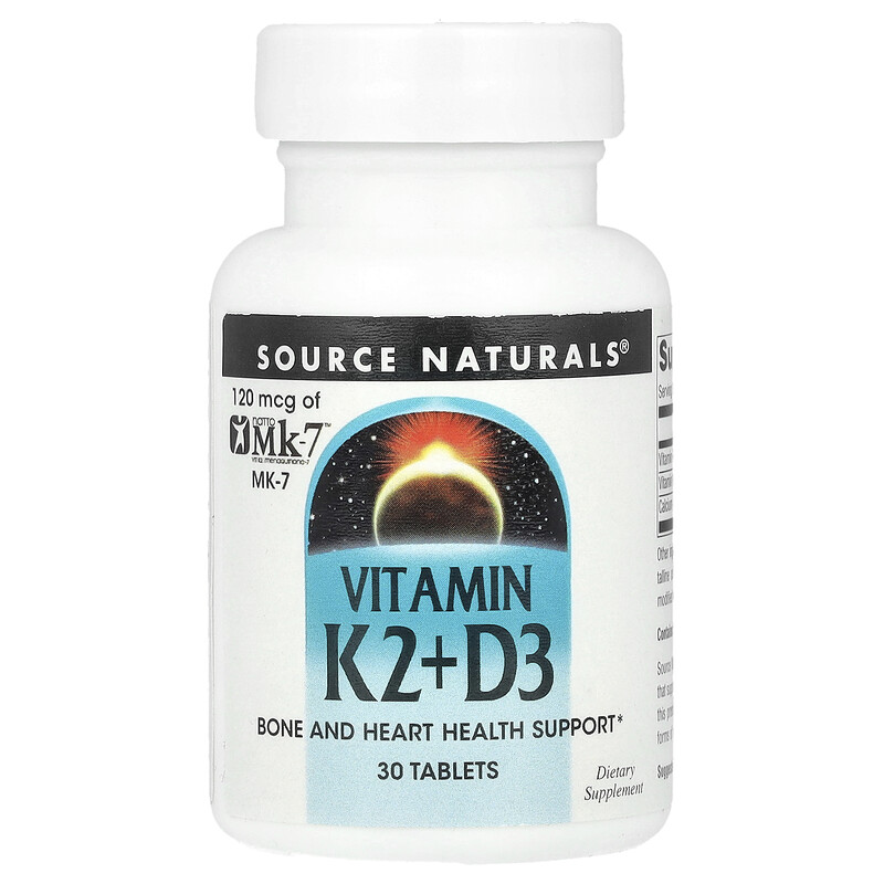 

Source Naturals, Витамин K2 + D3, 30 таблеток