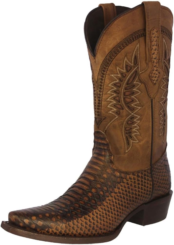 

Мужские ковбойские сапоги Texas Legacy медового коричневого цвета из западной кожи с тиснением под змею и зауженным носком