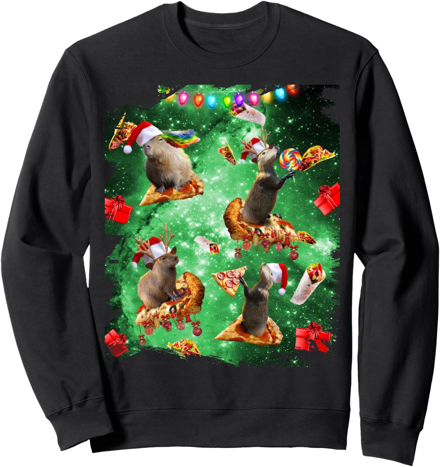 

Космическая пицца Капибара, забавная рождественская толстовка с изображением галактики Random Galaxy, черный