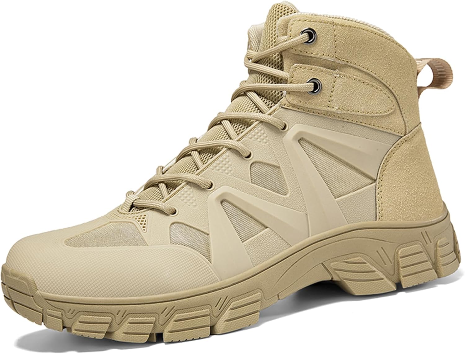 

Мужские высокие тактические ботинки на шнуровке с дышащими сетчатыми кожаными вставками, усиленным носком, массивной подошвой, нескользящей резиновой подошвой и поддержкой щиколотки для походов, треккинга и кемпинга на открытом воздухе Tengfeifl...