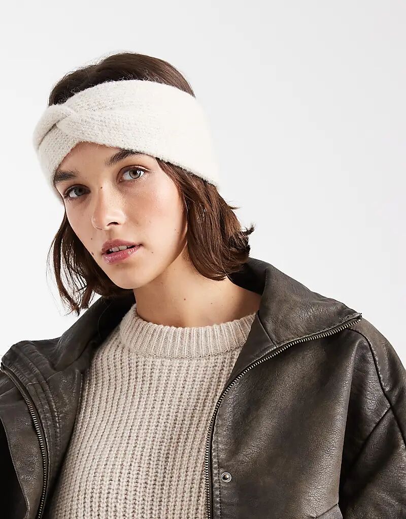 

Супермягкая ребристая повязка на голову Vero Moda с узлом спереди, кремового цвета