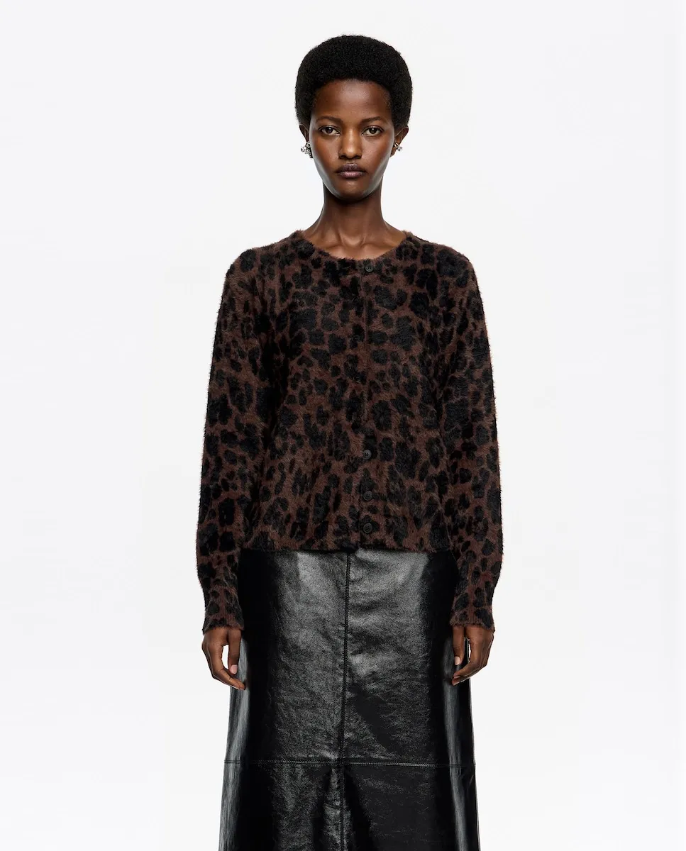 

Женский облегающий кардиган с леопардовым принтом из меха Bimba y Lola, темно-коричневый