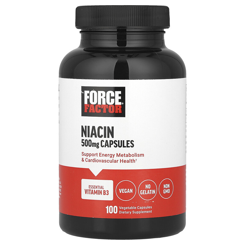 

Force Factor, Ниацин, 500 мг, 100 растительных капсул