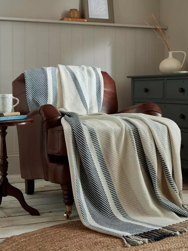 

Плед Laura Ashley Awning Stripe, цвет seaspray blue