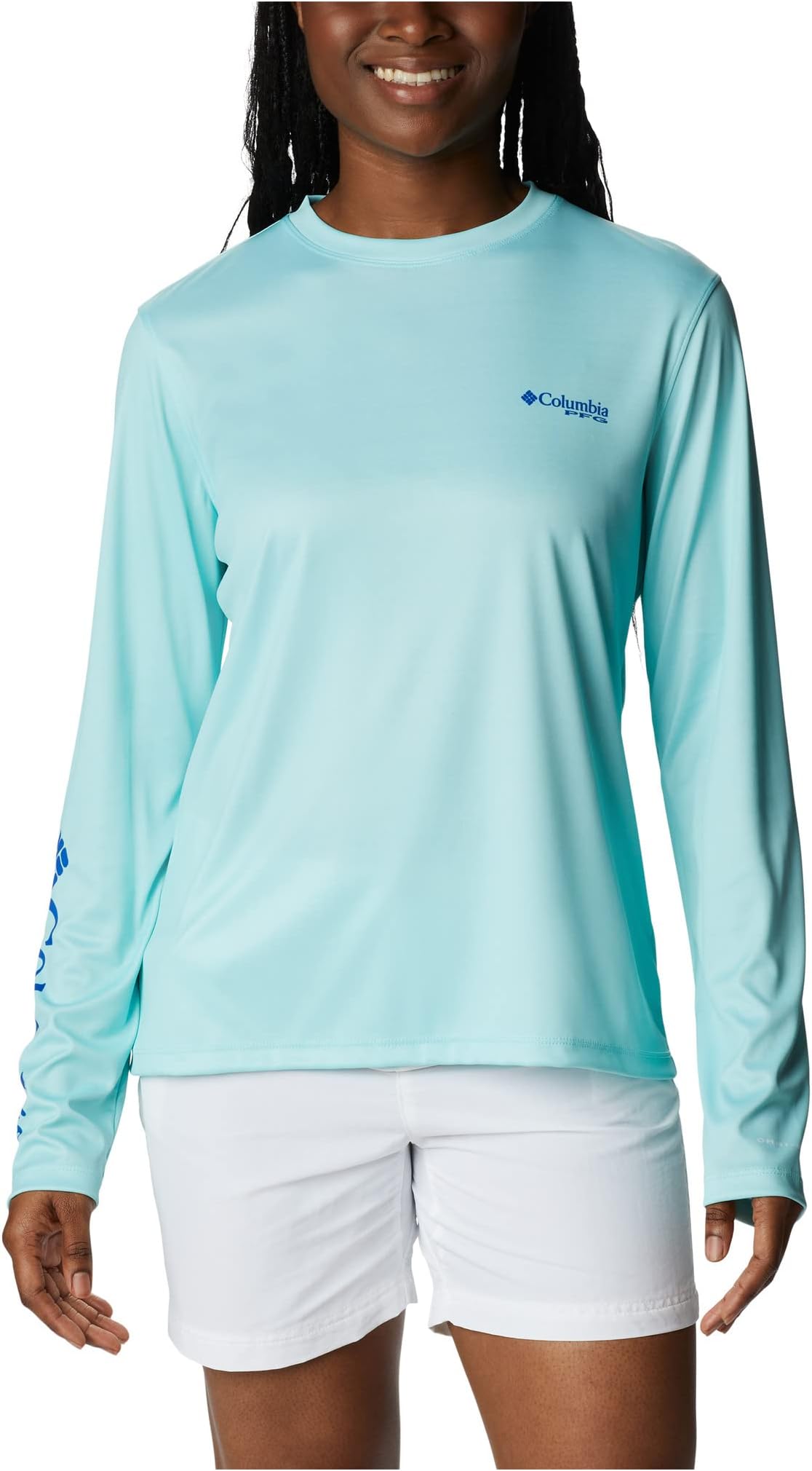 

Футболка Columbia Tidal TeePFG Fish Star Long Sleeve, цвет Gulf Stream/Fish Star Tropamix