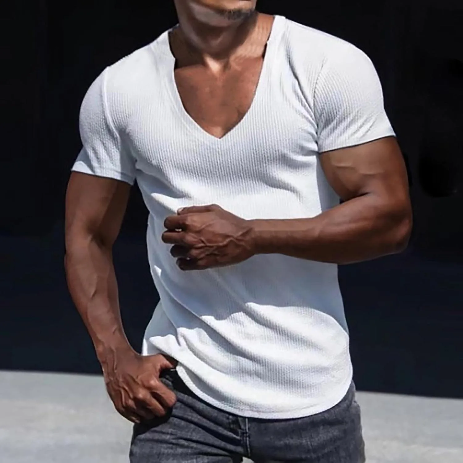 Мужская футболка с V-образным вырезом, Slim Fit, Stretch — фото 2