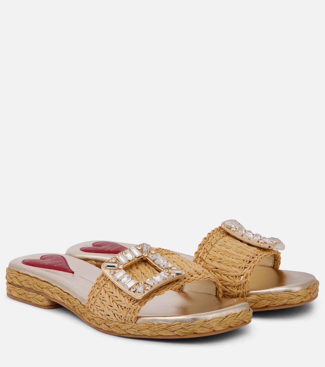 Мюли из рафии с кристаллами Roger Vivier, Crema Chiaro