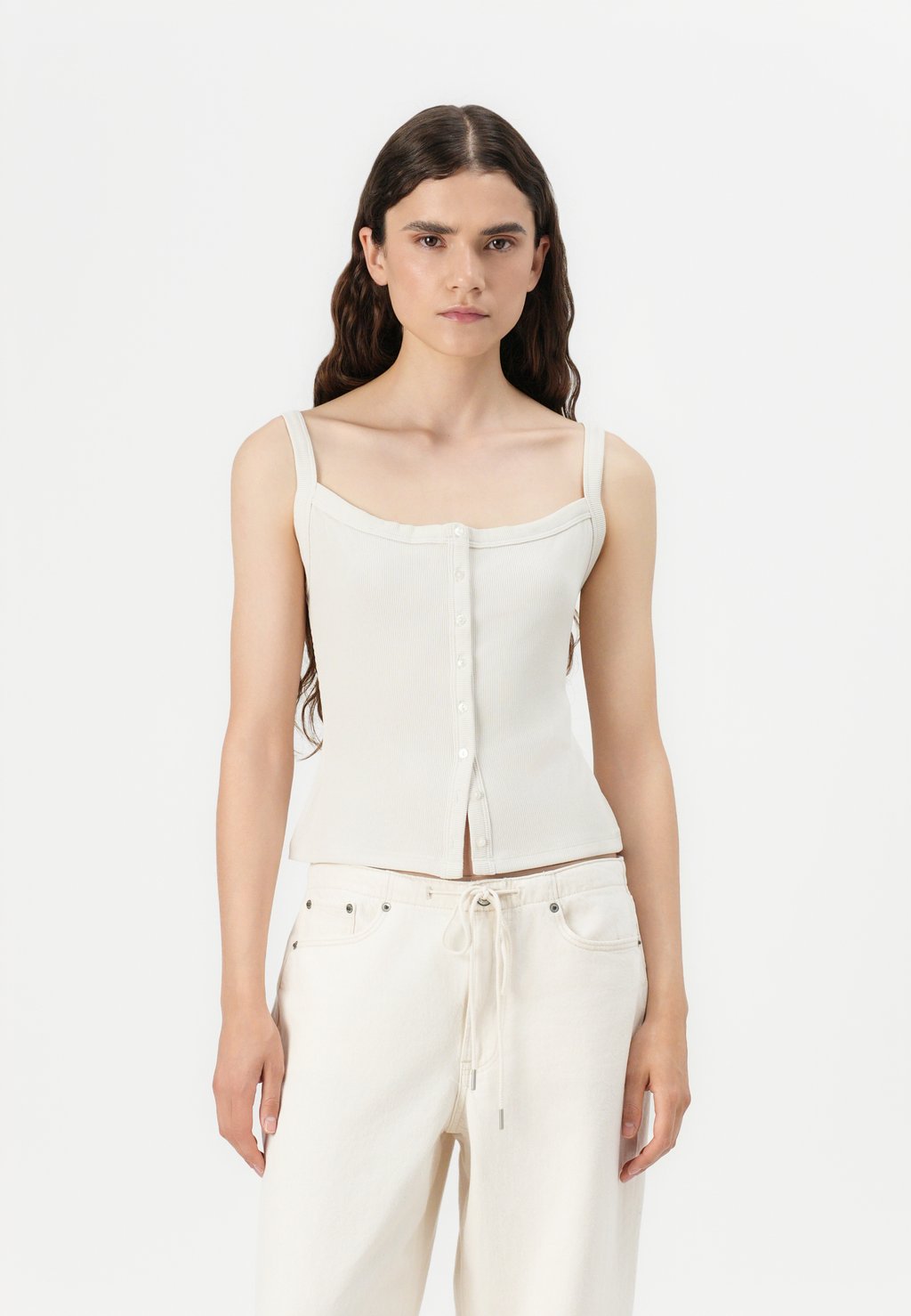 

Топ BARE POWDERED BUTTON THROUGH BOY TANK Abercrombie & Fitch, белый