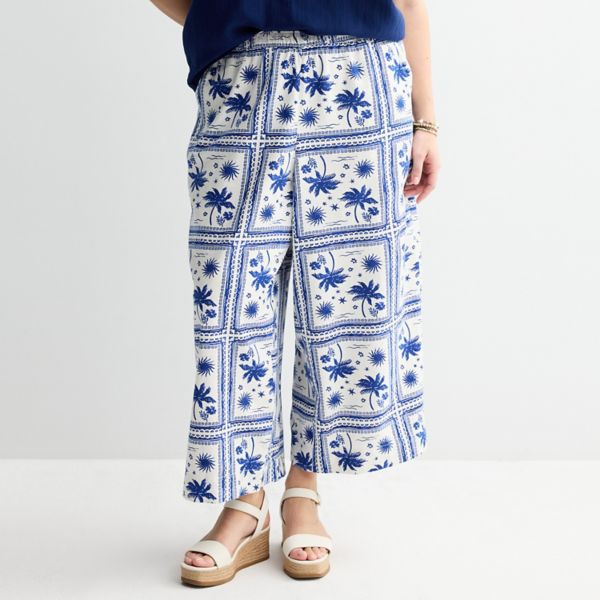 

Просторные укороченные брюки Sonoma Goods For Life, цвет blue palm square
